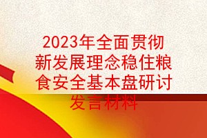 2023年全面贯彻新发展理念稳住粮食安全基本盘研讨发言材料